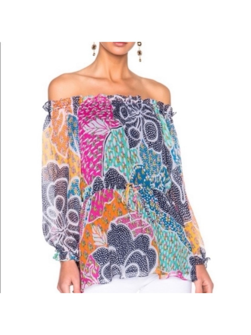 Diane Von Furstenberg Camila Multicolor Off-Shoulder Floral Print Blouse